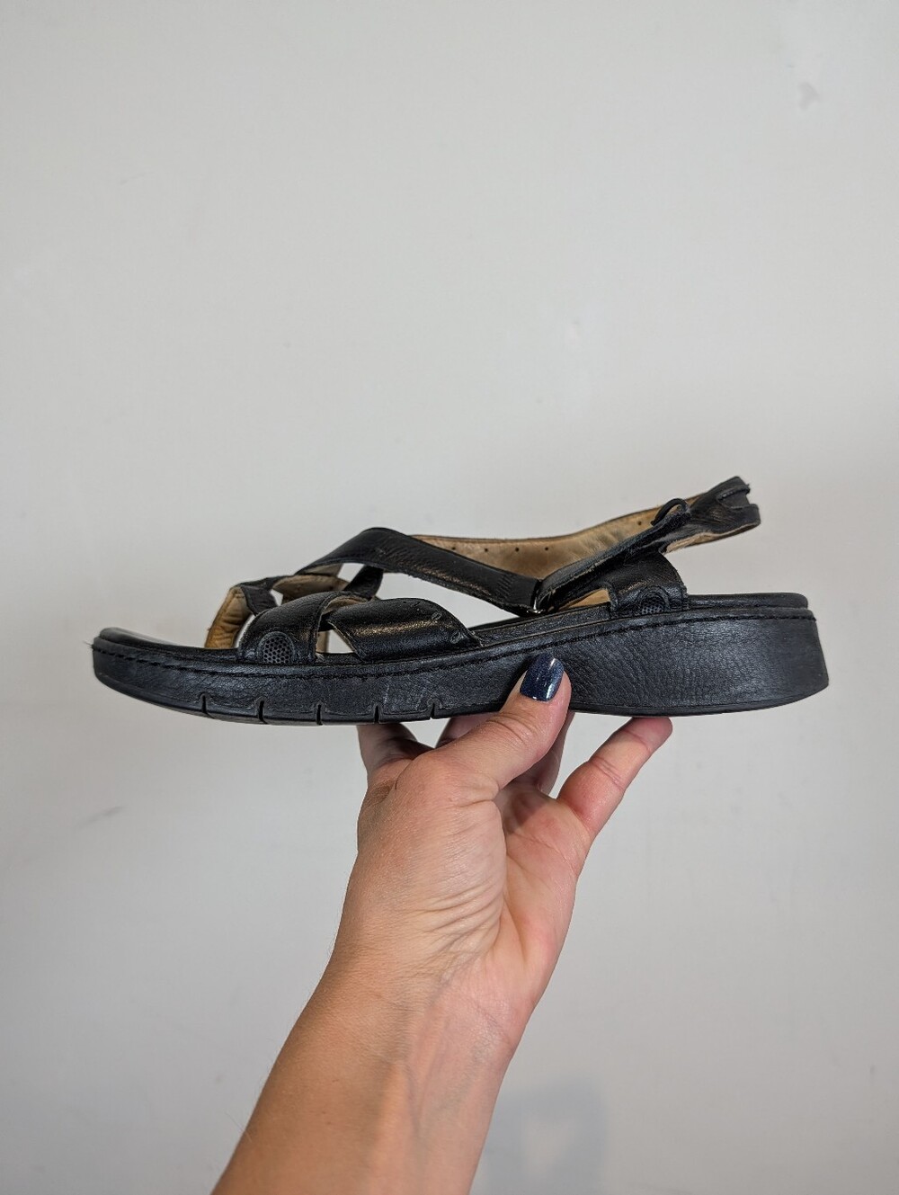 Structured Clarks Black Leather Sandals, Size 9.5